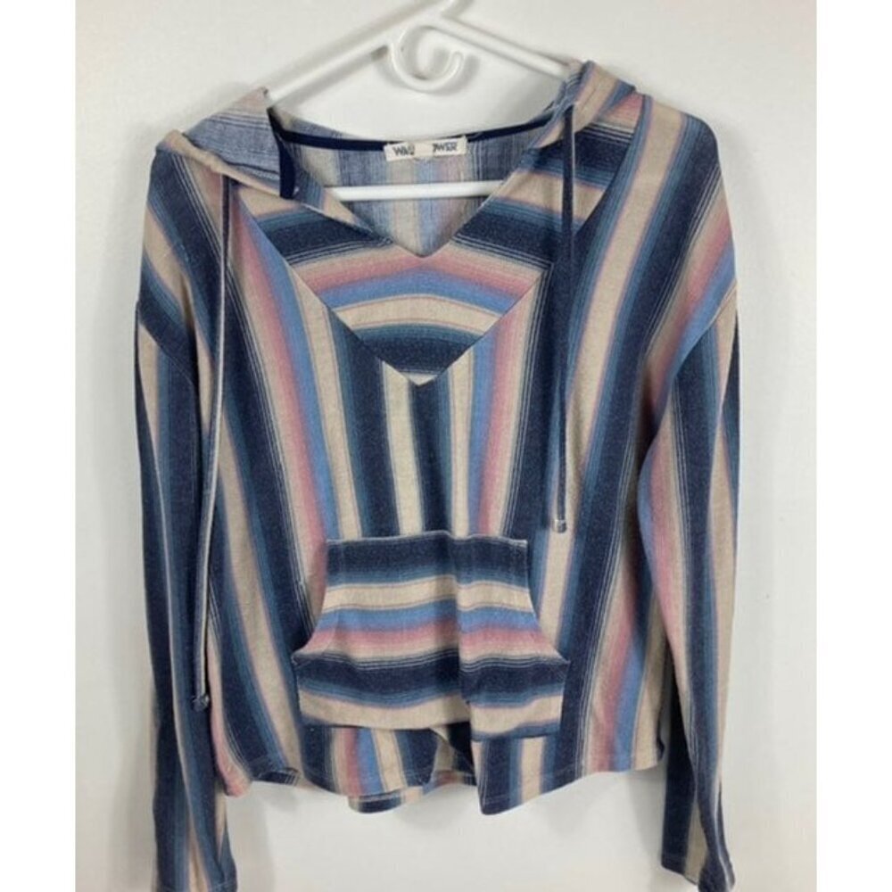 Womens Wallflower Geometric Sweater Hoodie Blue Pink Cream L